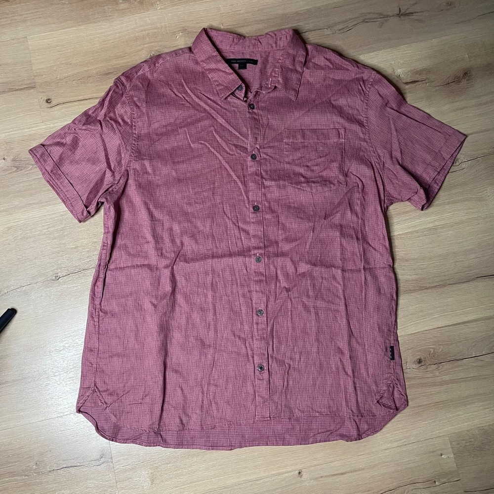 John Varvatos Button Down Shirt Short Sleeve‎ Casual Micro Plaid XXL GUC.